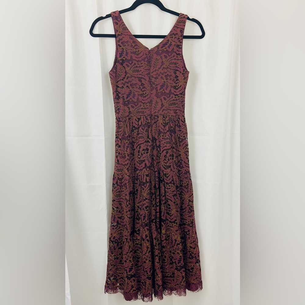 Dress The Population Madelyn Midi Sleeveless Dress Burgundy & Gold Threads XS - Picture 10 of 11
